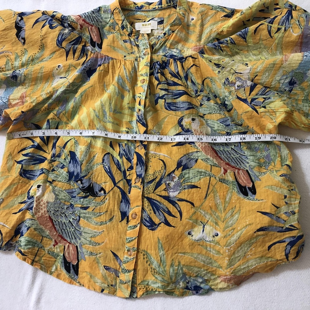 Maeve Anthropologie Blouse Womens Medium Yellow Tropical Parrot Print Boho Top - Picture 9 of 12